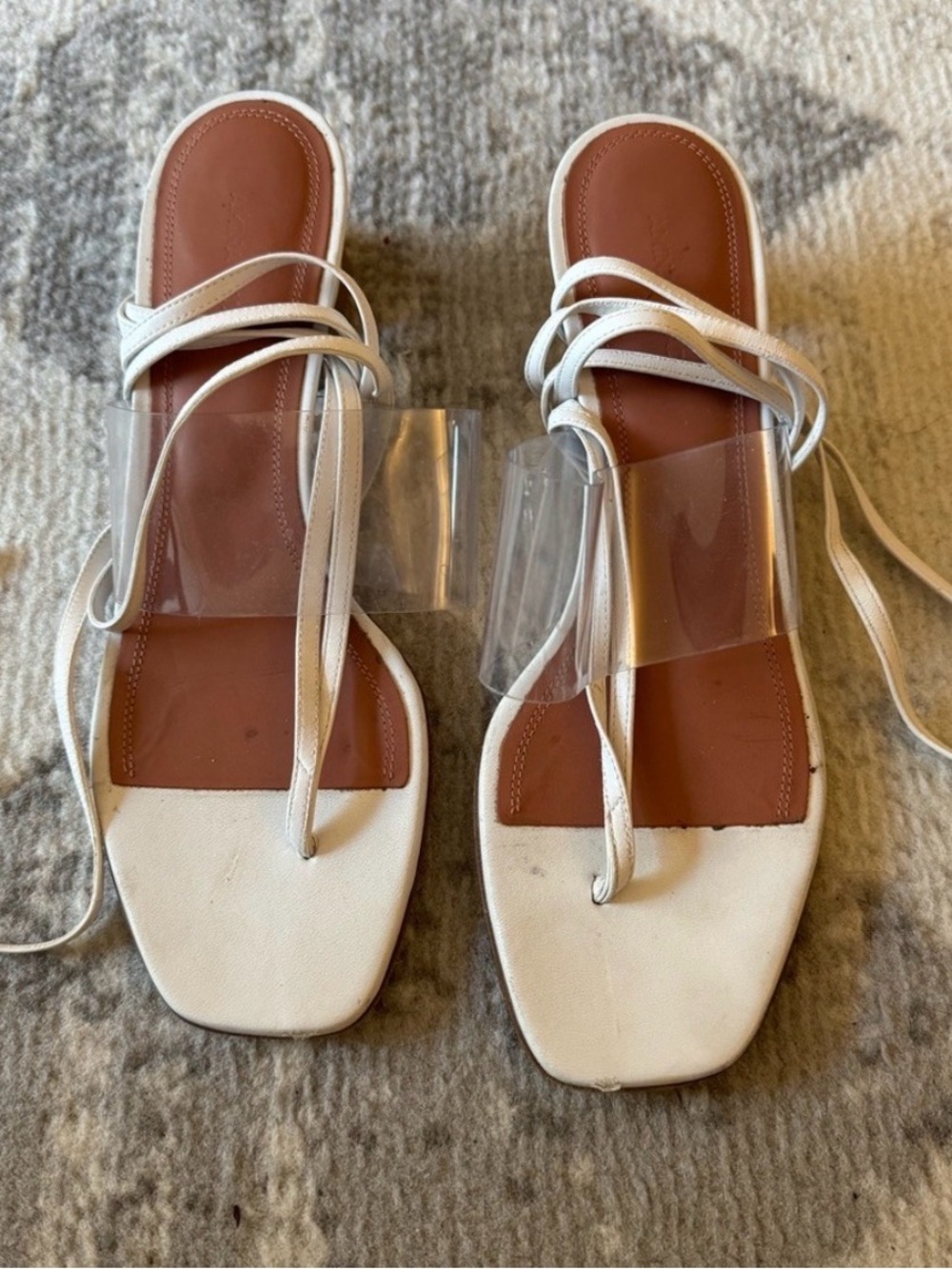 Amina Muaddi White Leather & Clear-Strap Lace-Up Sandals